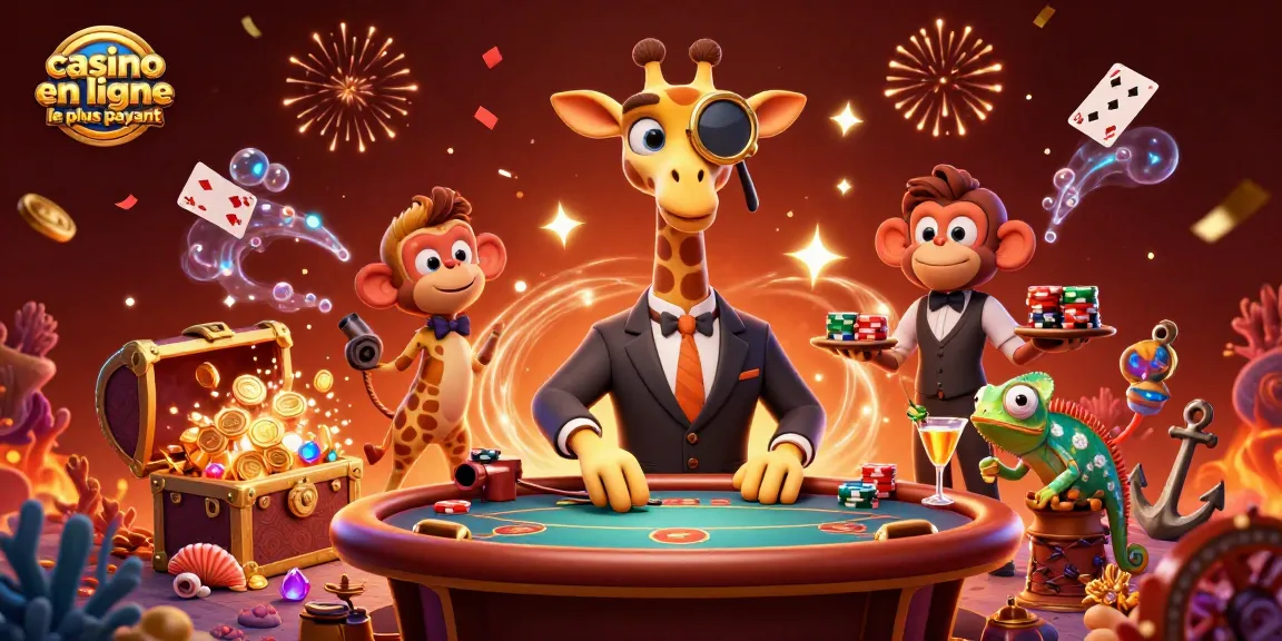 Visuel attractif du casino en ligne le plus payant avec une girafe en costume au poker.