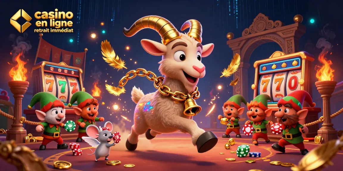 Une scène animée d'un casino avec Krampus, une souris angélique et des gremlins, casino en ligne retrait immédiat.