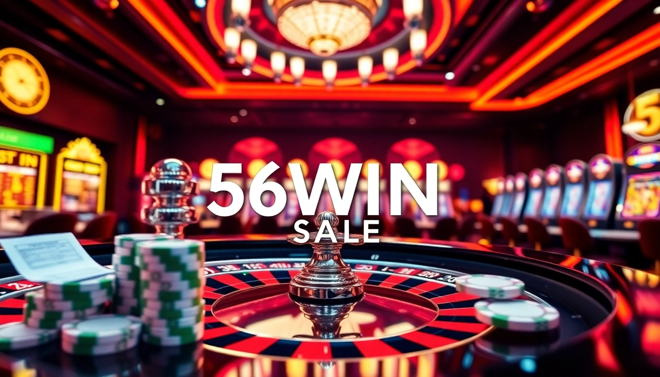 Engage with the thrilling 56WIN SALE online casino experience featuring vibrant roulette and slot machines.