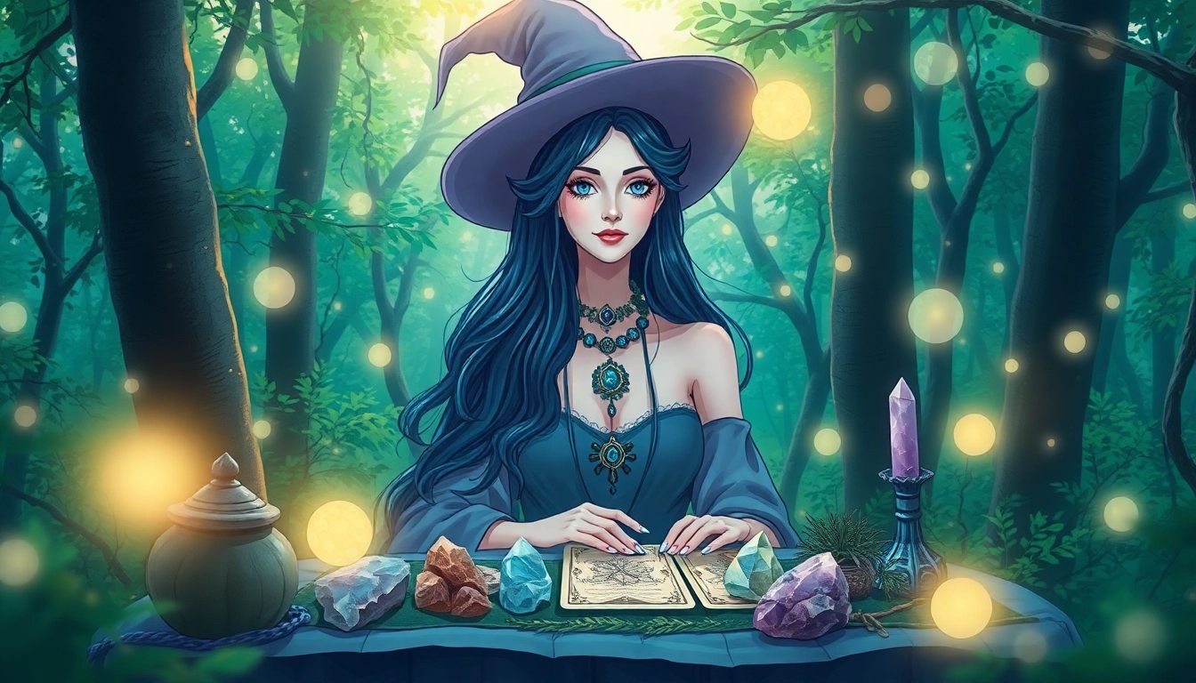 Experience the magic of https://julielynn.co with an enchanting witch in a mystical forest setting.