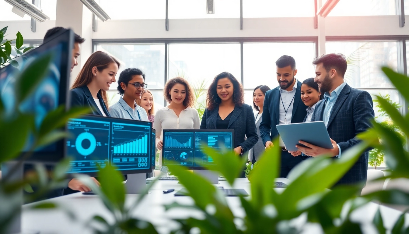 Team working collaboratively with ai tools to optimize project outcomes in a modern workspace.