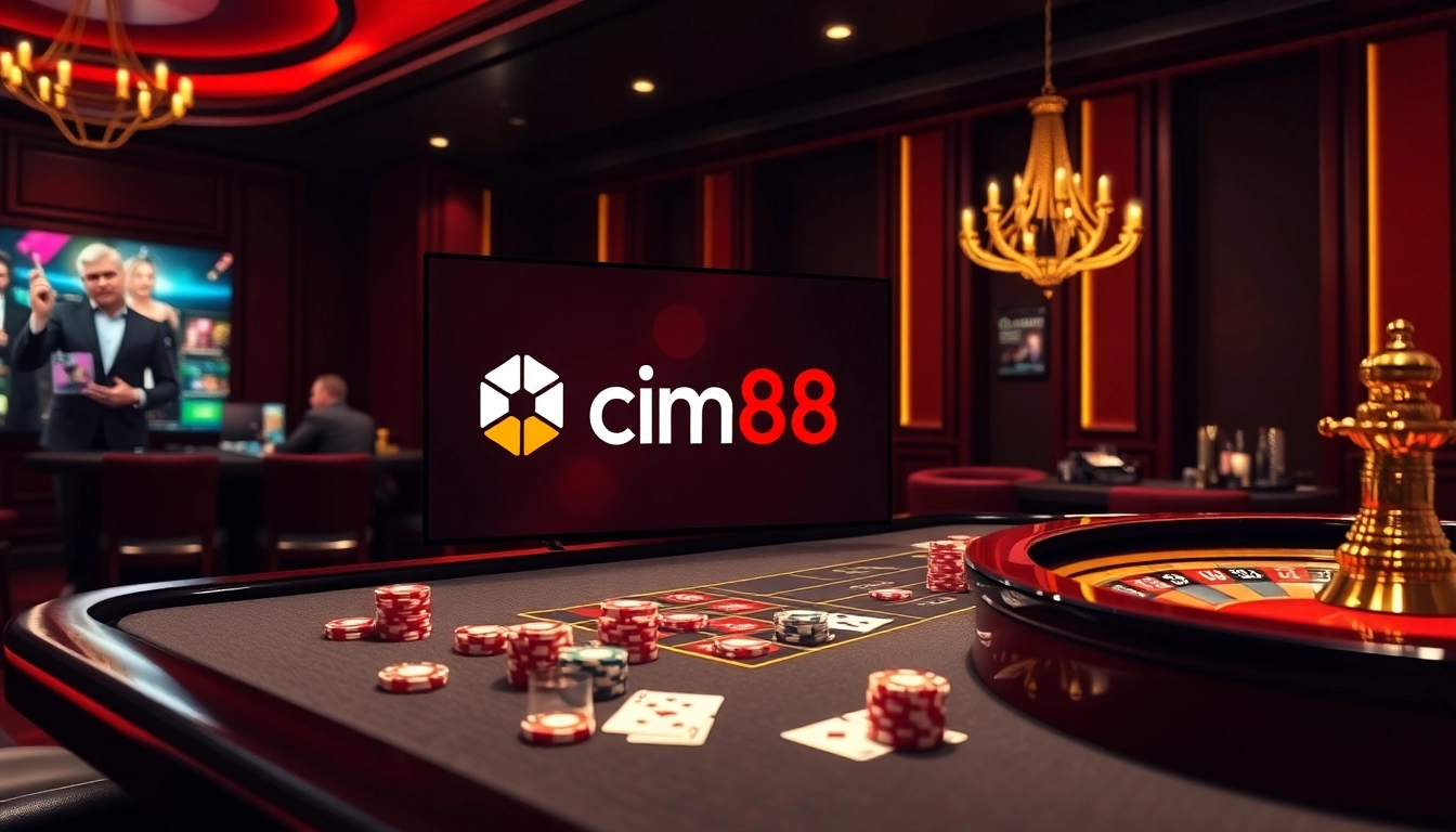 Experience thrilling gameplay at cm88 with vibrant poker chips and a roulette wheel in an upscale casino.