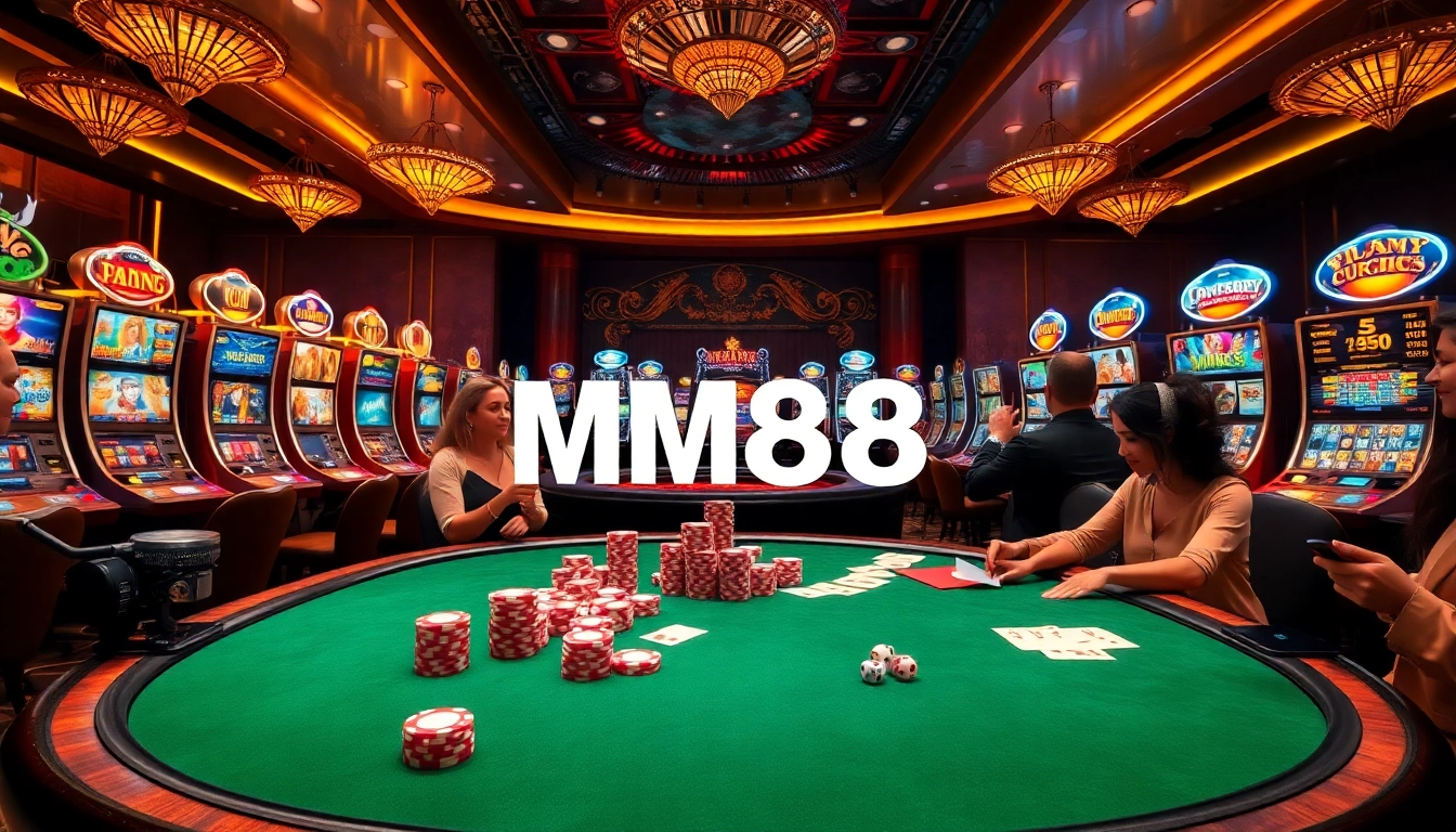 Engaging casino atmosphere at MM88 with poker chips and slot machines lighting up the room.