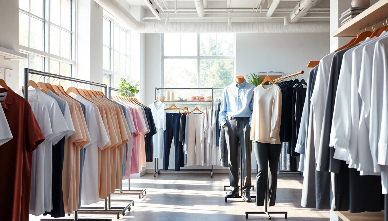 Browse stylish casual wear at https://www.clothingcasual.com, featuring organized racks of vibrant clothing.