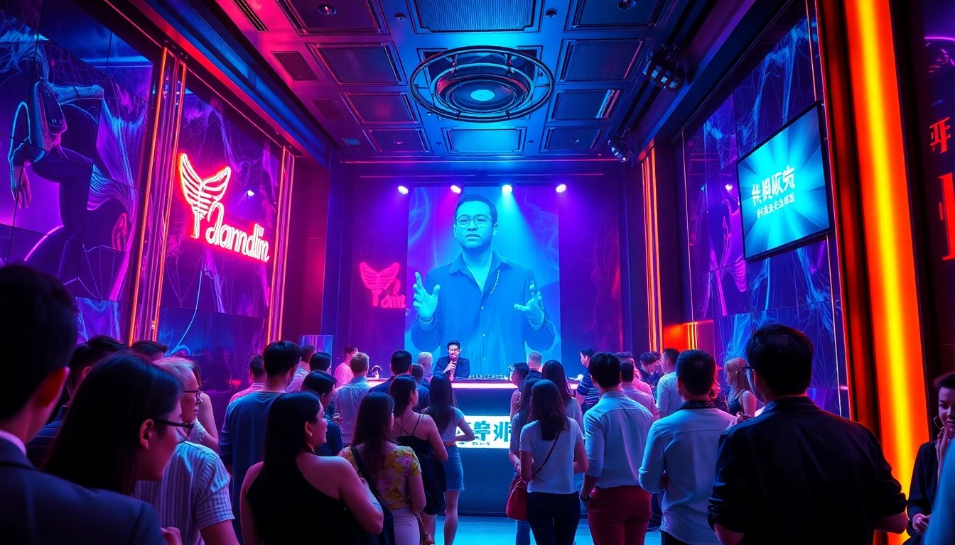 一个热闹的上海夜店场景，突出网红黑料文化的本质，霓虹灯璀璨，时尚的顾客云集。