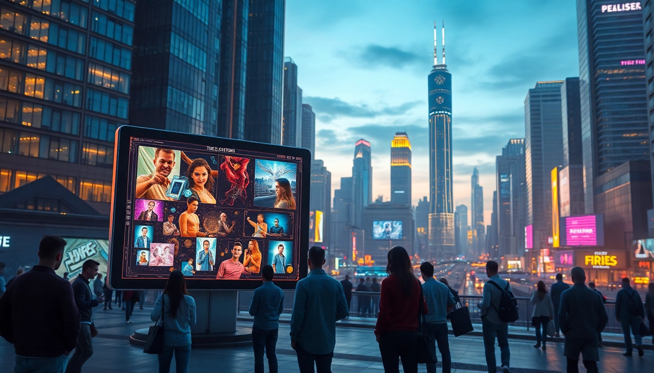 Users creating unique artworks with an innovative image generator in a futuristic city setting.