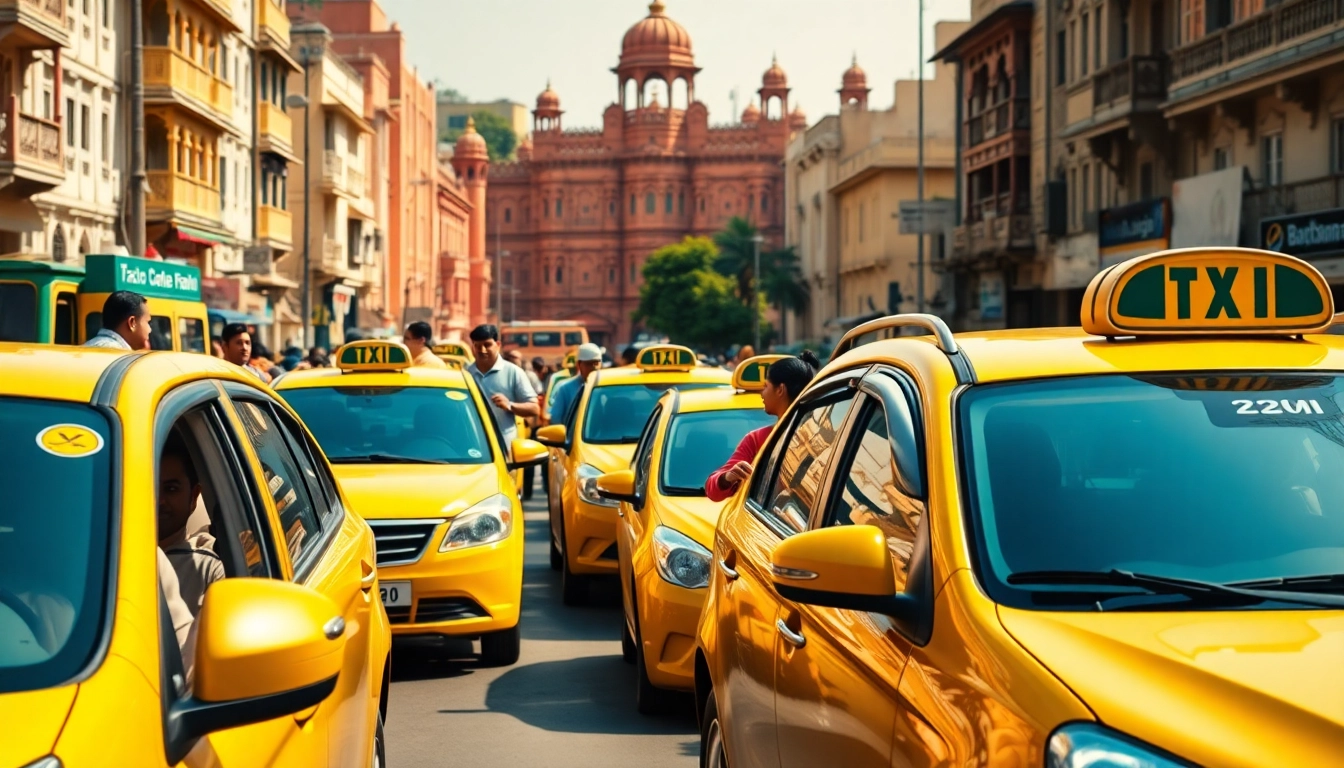 Jaipur Taxi Service showcased with vibrant local cabs in a busy city street.
