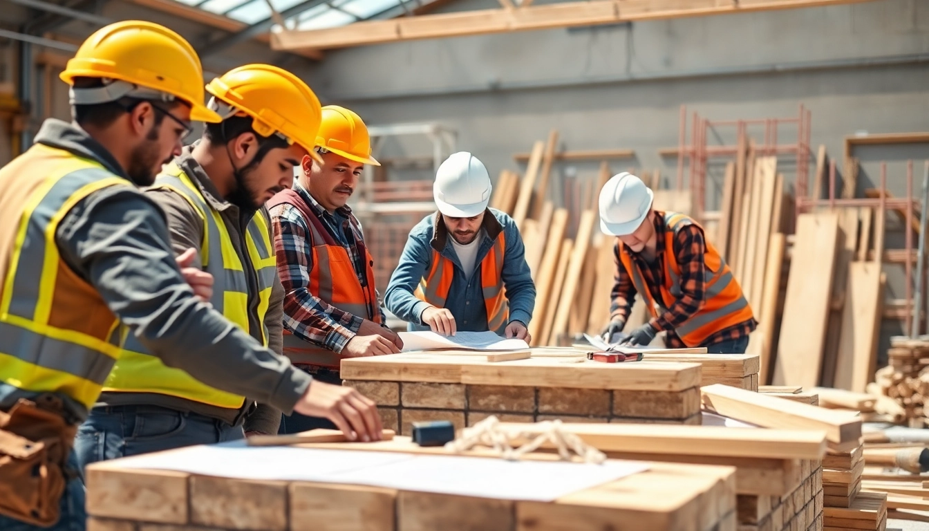 Engaged apprentices in a construction apprenticeship training session working together on a structure.