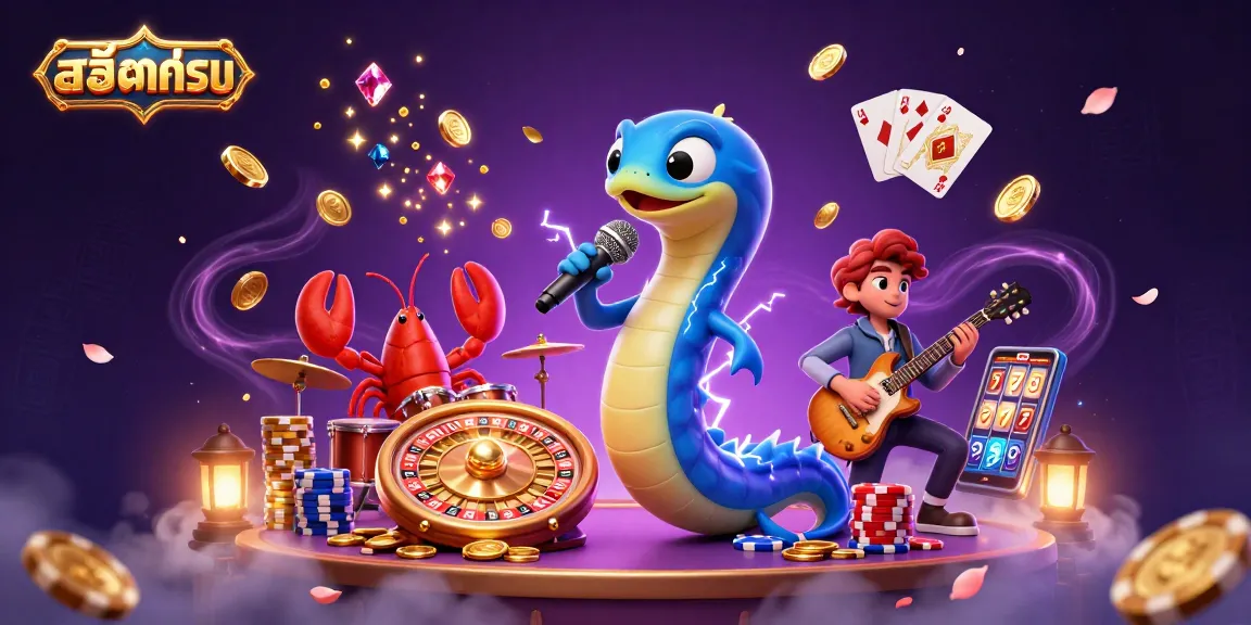 Experience สล็อตทดลอง with a vibrant underwater casino scene featuring an electric eel DJ, colorful poker chips, and dynamic game elements.