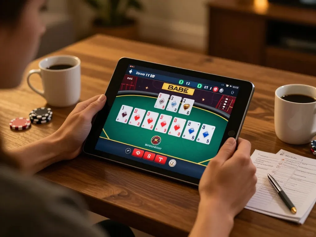 Engaged player exploring MM88.COM's casino games on a tablet, fostering strategic gameplay.