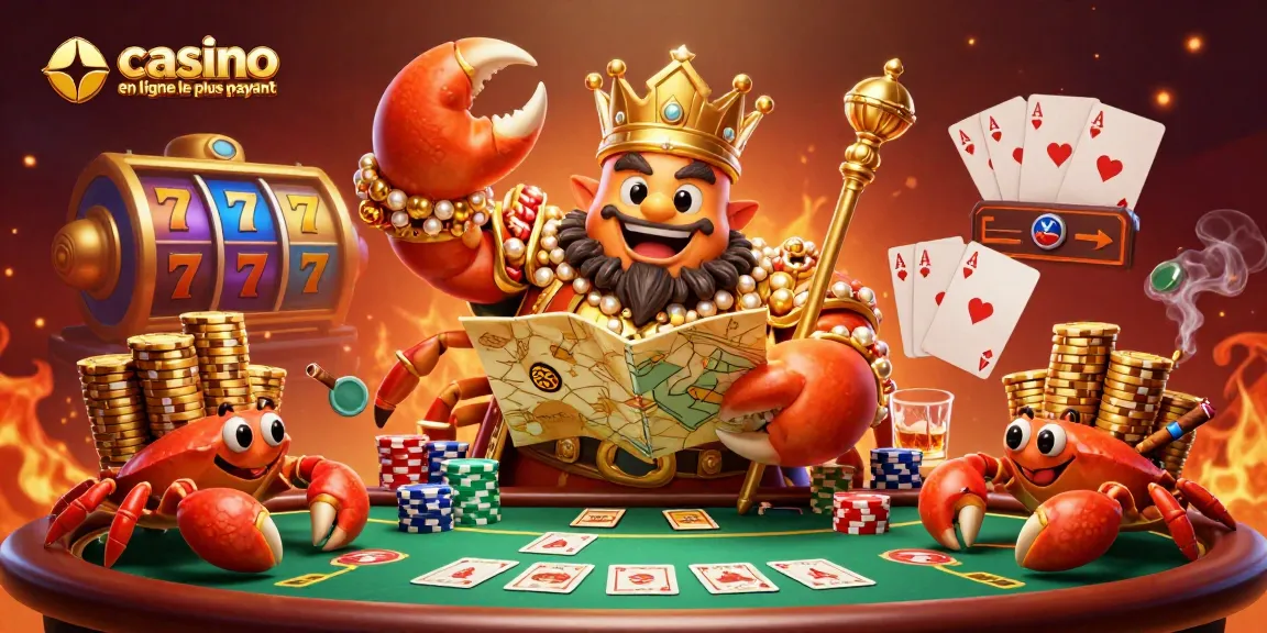 Découvrez le casino en ligne le plus payant avec un crabe empereur et des jetons dorés lors d'une partie de poker.