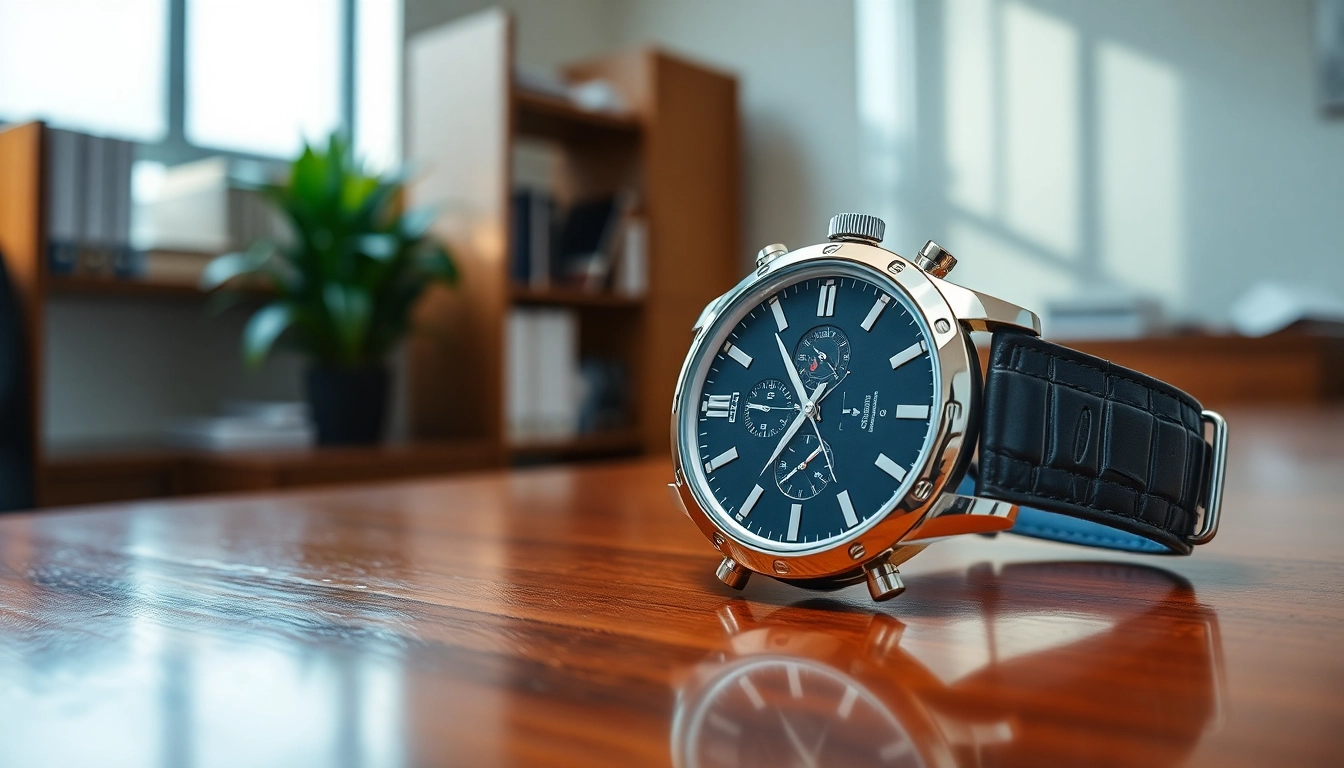 Admiring the intricate details of a high-quality replica watch on a wooden surface.