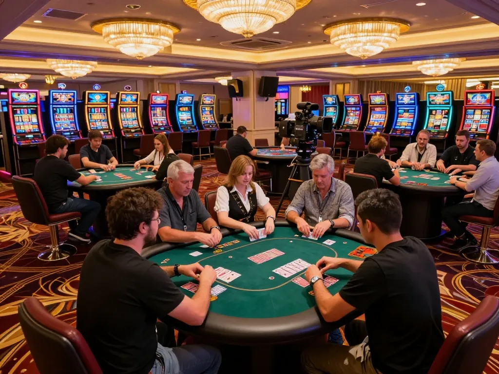 Players engaged at the loto188 poker table, showcasing high-stakes gameplay in an elegant casino atmosphere.