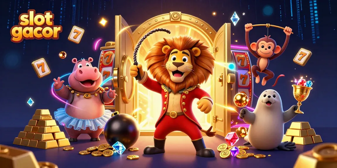 Spin the reels like slot gacor with vibrant casino characters and rich treasure all around.