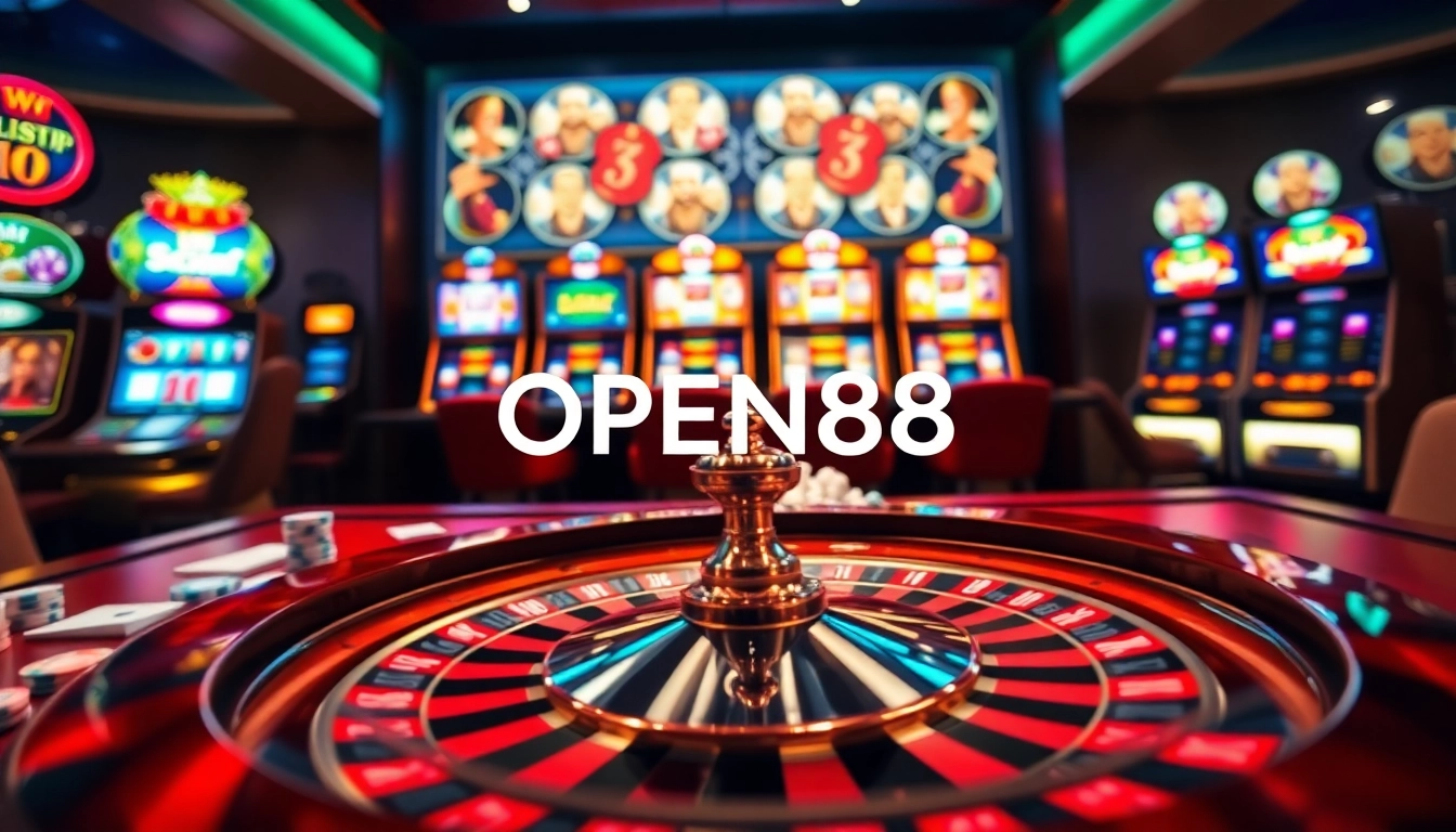 Experience the thrill of gaming at OPEN88 with vibrant poker chips and engaging slot machines.