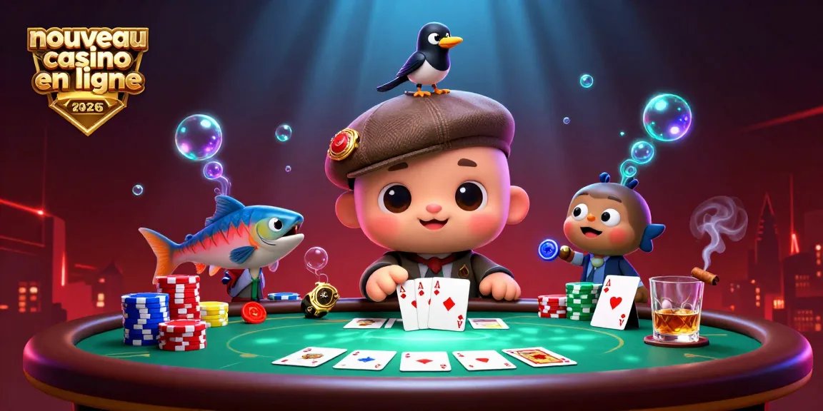 Venez découvrir les jeux passionnants d'un nouveau casino en ligne 2026 avec des personnages ludiques autour d'une table de poker.