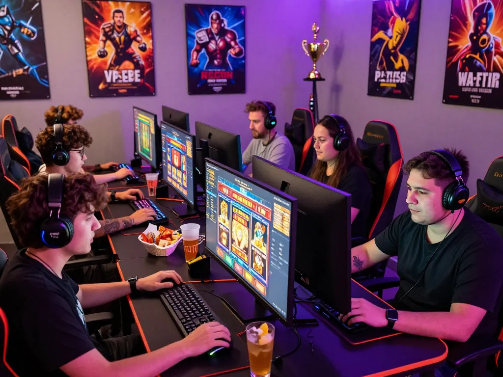 Exciting gaming environment showcasing players enjoying link gacor slot games with vibrant setups and competitive atmosphere.