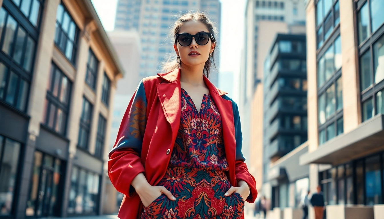 Showcase fashion model wearing stylish attire from https://www.northernfashions.com in an urban setting.
