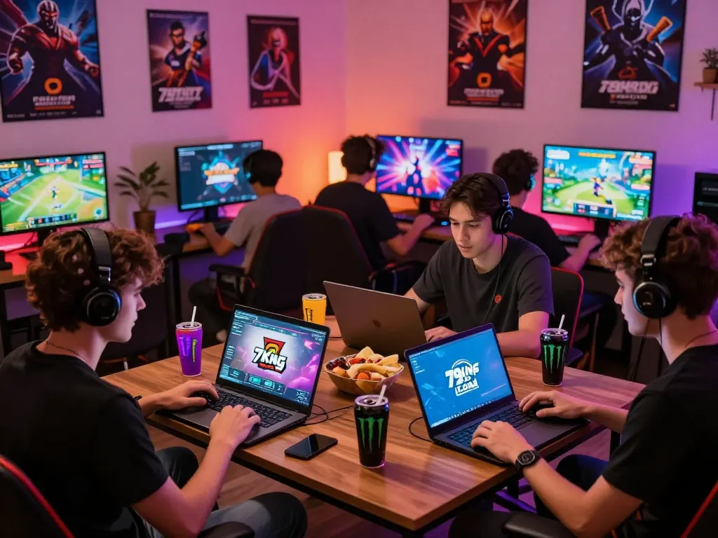 Engaging gaming scene with gamers enjoying various games on 79King.com, showcasing a vibrant atmosphere.