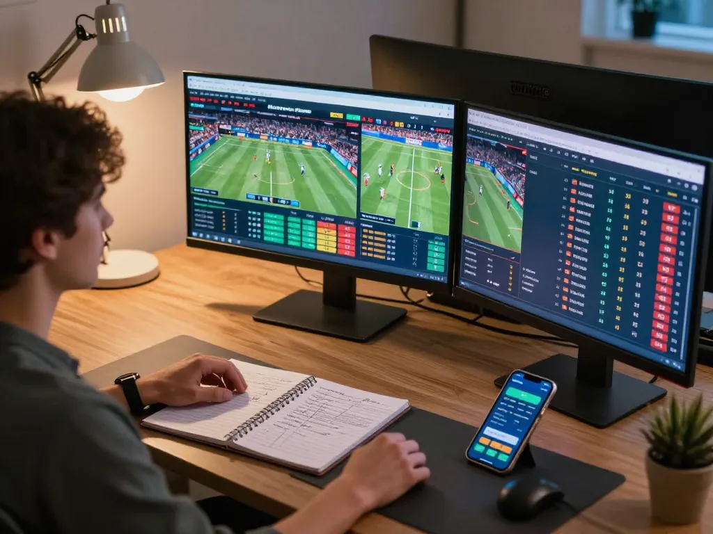 Engaging live sports betting scene capturing a user analyzing odds on okwintv platform