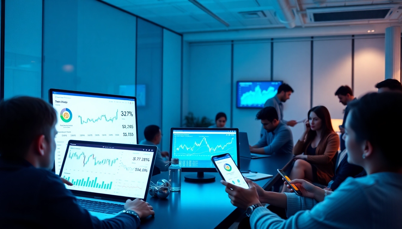 Users engaging with kamino finance platform in a modern digital workspace, showcasing analytics and cryptocurrency.