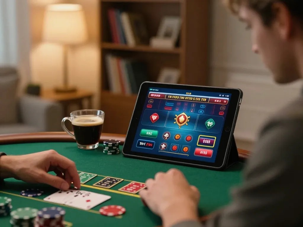 Player enjoying live dealer blackjack on tablet, strategically engaging with XX88 TODAY.