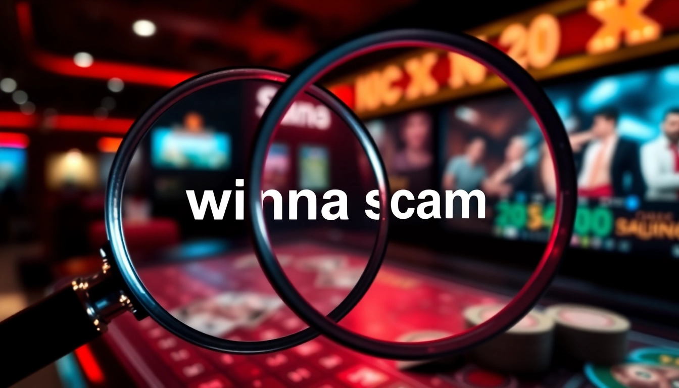 Highlighting the winna scam, a warning graphic emphasizes scrutiny over online casino practices.