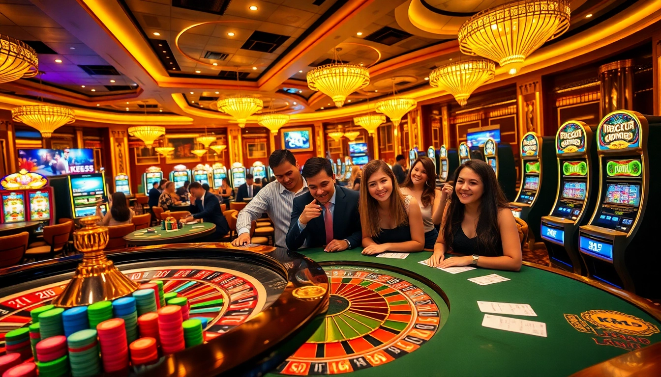 Engaged players enjoying games at a luxurious casino featuring KK55 elements.