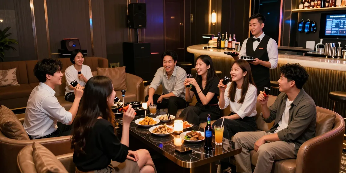 강남쩜오에서 프리미엄 노래방을 즐기는 고객과 전문 직원의 모습.