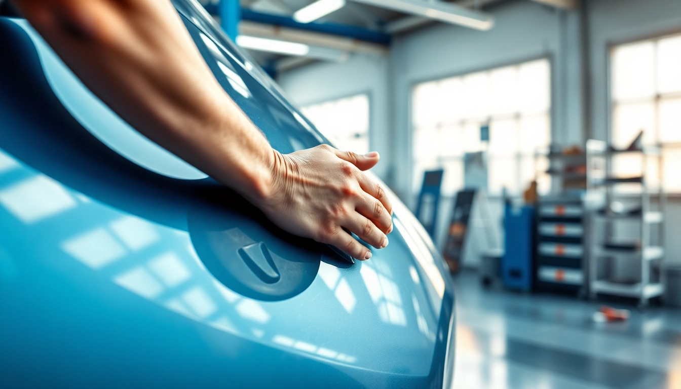 ScuffDoc expert repairing a vehicle's bodywork with precision in a professional workshop.