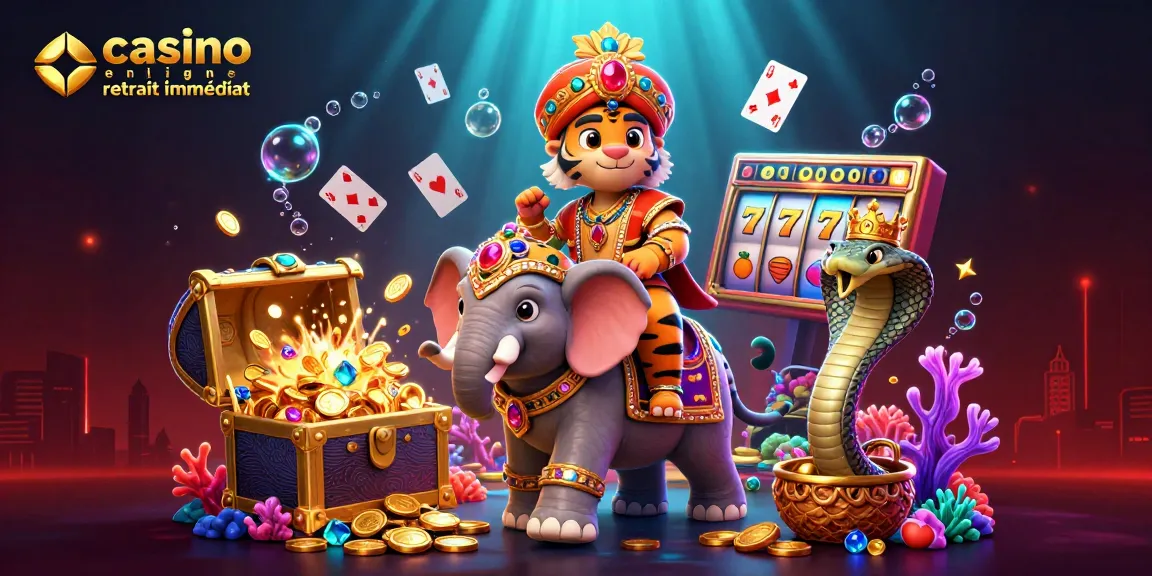 Découvrez le plaisir du casino en ligne retrait immédiat avec un éléphant joyau et un tigre maharaja dans une scène dynamique.