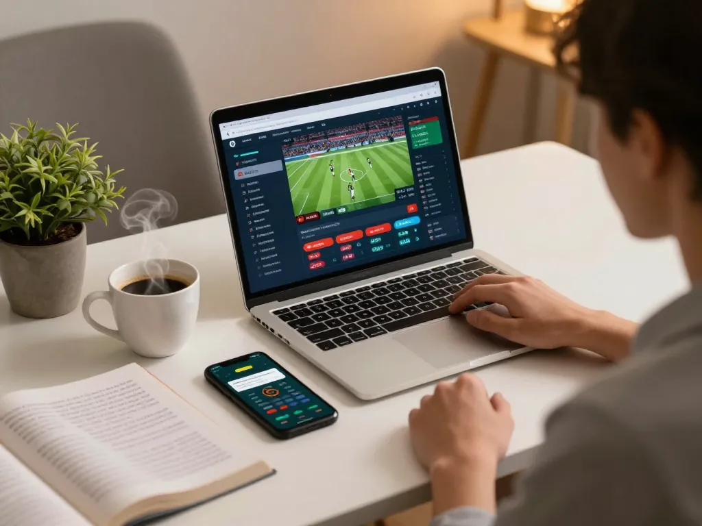 Kèo nhà cái betting activity at home with laptop and strategy notes for responsible gambling.