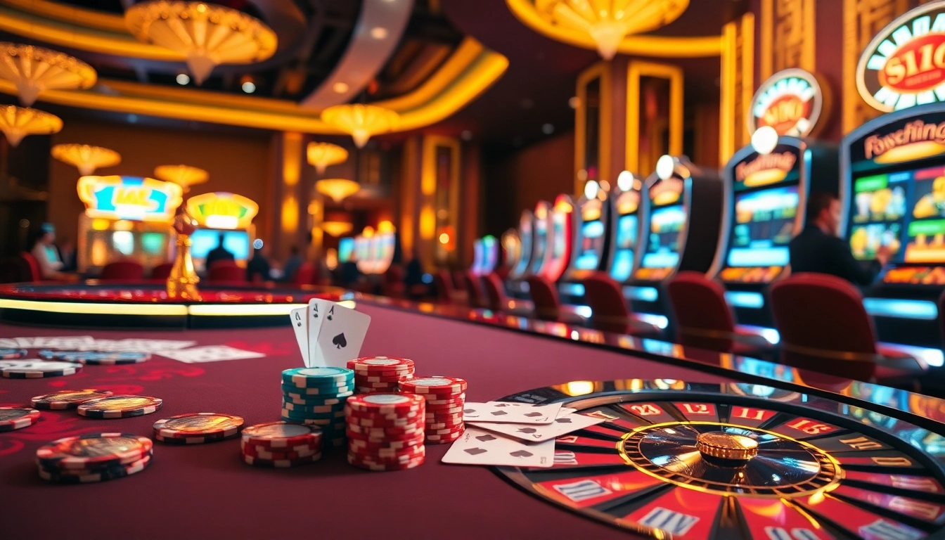 Experience thrilling gameplay at https://bong88.casa/ with vibrant casino elements like poker chips and a roulette wheel.