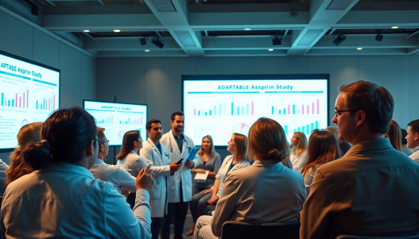 Engaging healthcare professionals analyzing results from the ADAPTABLE Aspirin Study presentation.