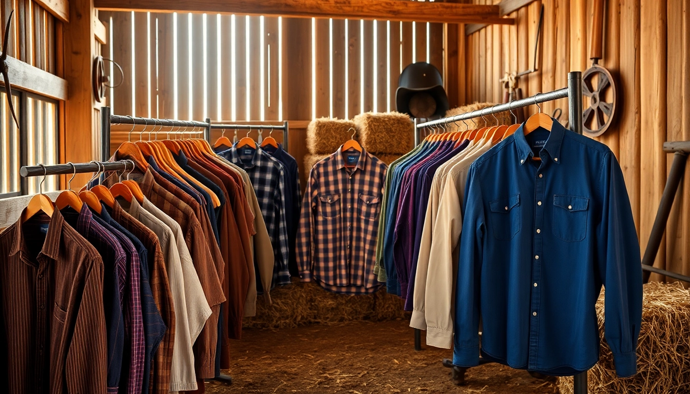 Explore stylish cowboy shirts Canada showcased in a rustic barn setting, enhancing western charm.