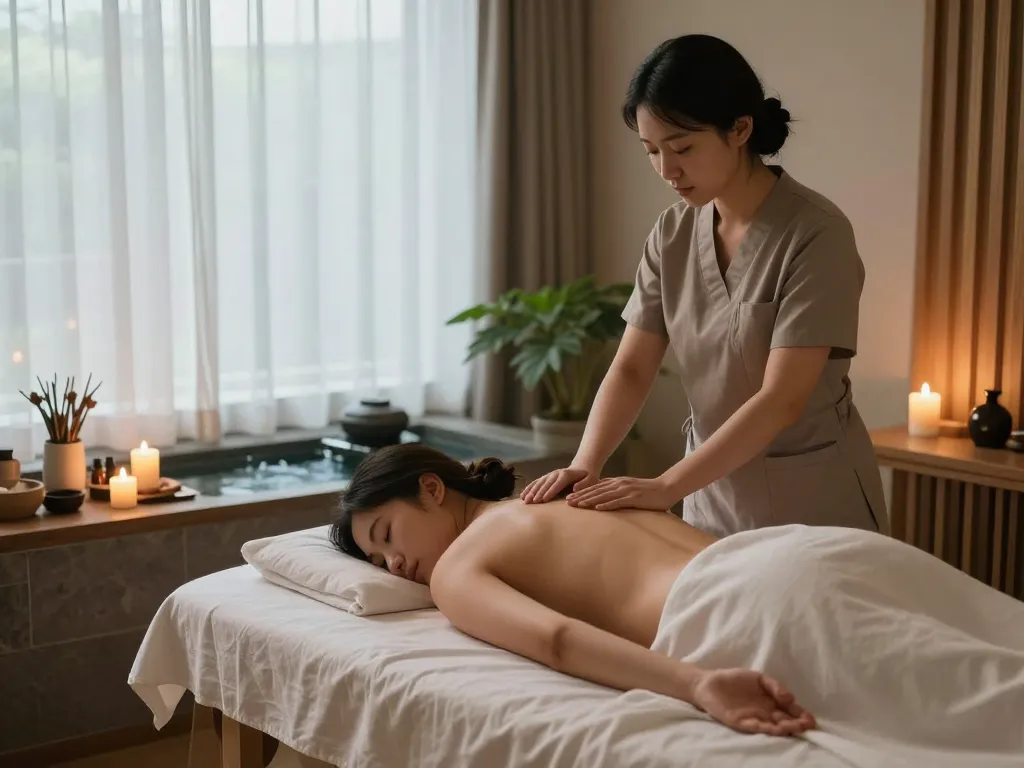 Relaxing 삼성동마사지 session in tranquil spa environment.