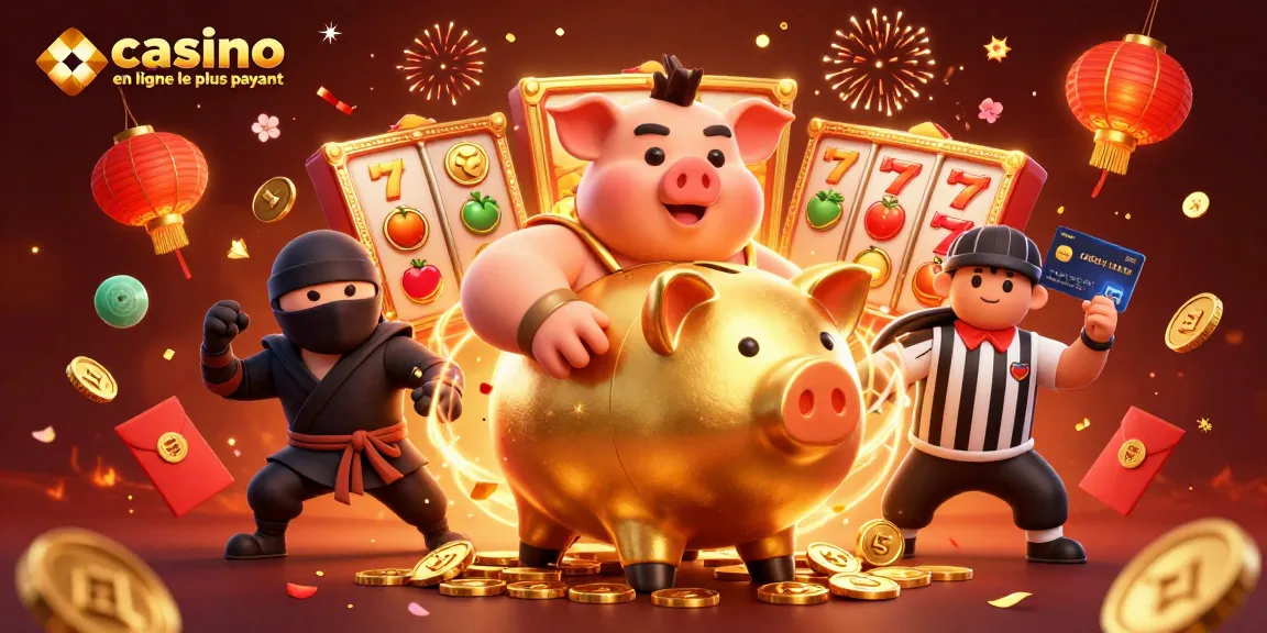Illustration dynamique représentant une tirelire sumo doré au casino en ligne le plus payant avec des pièces d'or.
