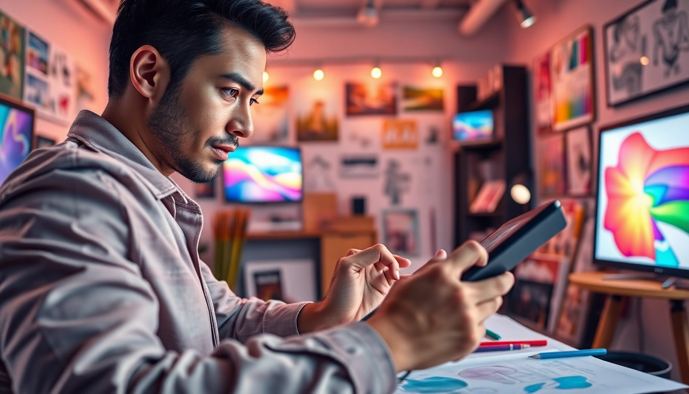 Crafting stunning visuals with an innovative image generator in a creative art studio.