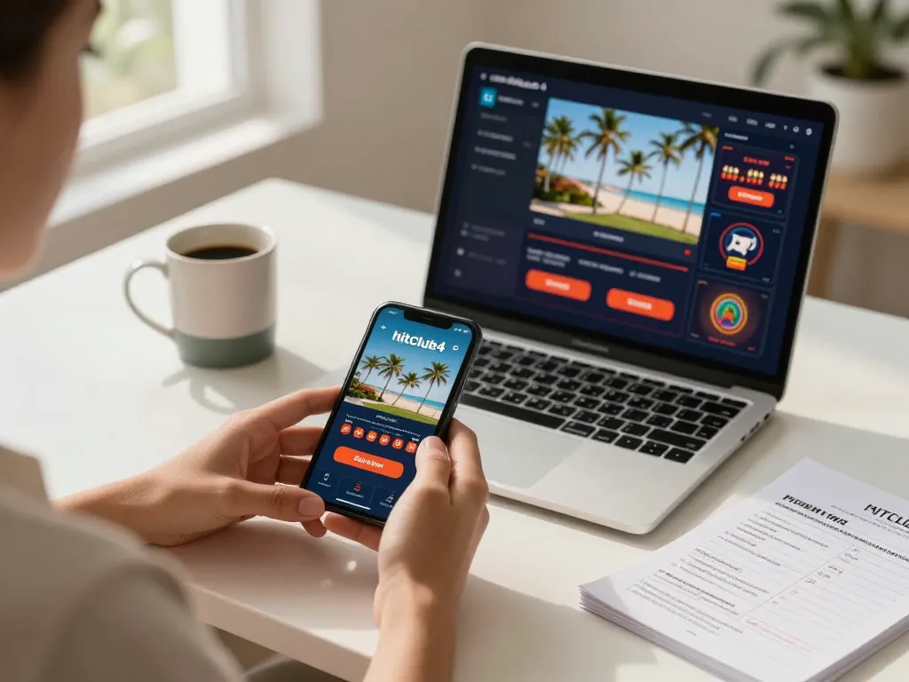 Players enjoy the hitclub4 app on their smartphones while engaging in responsible gaming activities.