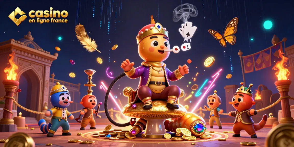 Illustrez votre expérience au casino en ligne France avec un maître des pipes extravagant et des symboles de poker.