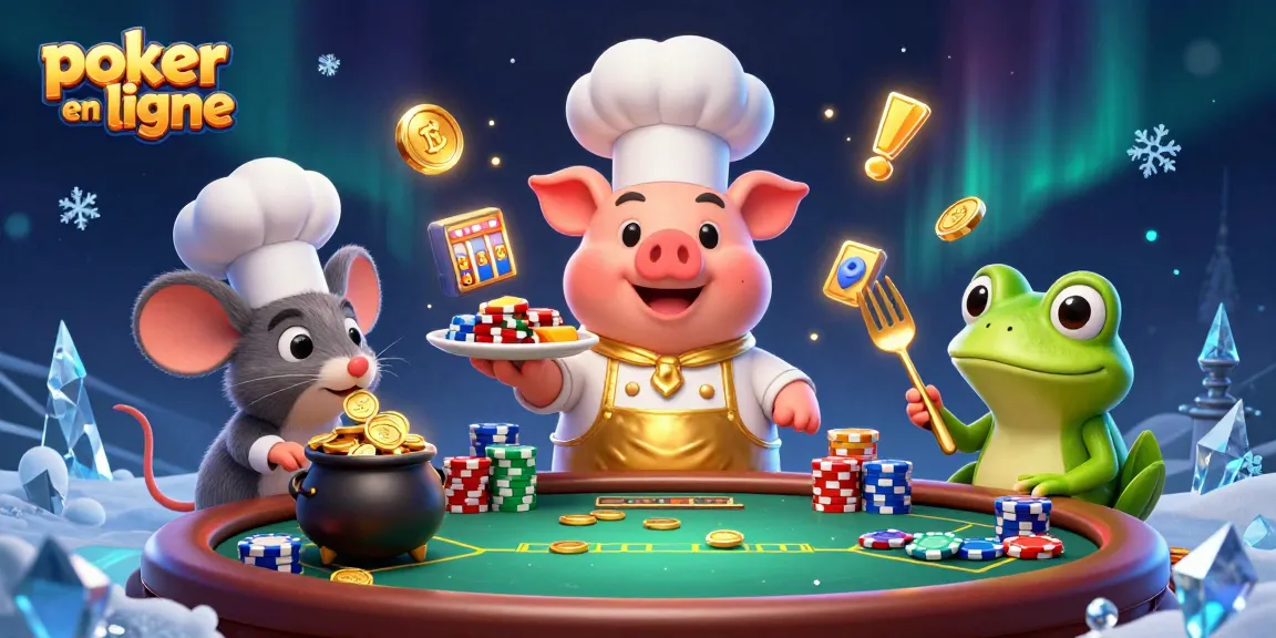 Jouez au poker en ligne avec des personnages amusants et des jetons colorés.