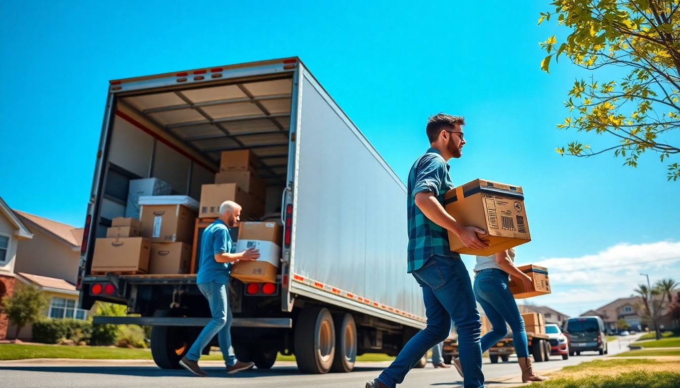 Movers providing Moving Services Near Me, showcasing teamwork and reliability in a suburban setting.