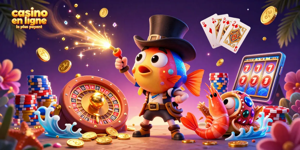 Illustration de casino en ligne le plus payant avec des personnages marins attirant des pièces d'or.