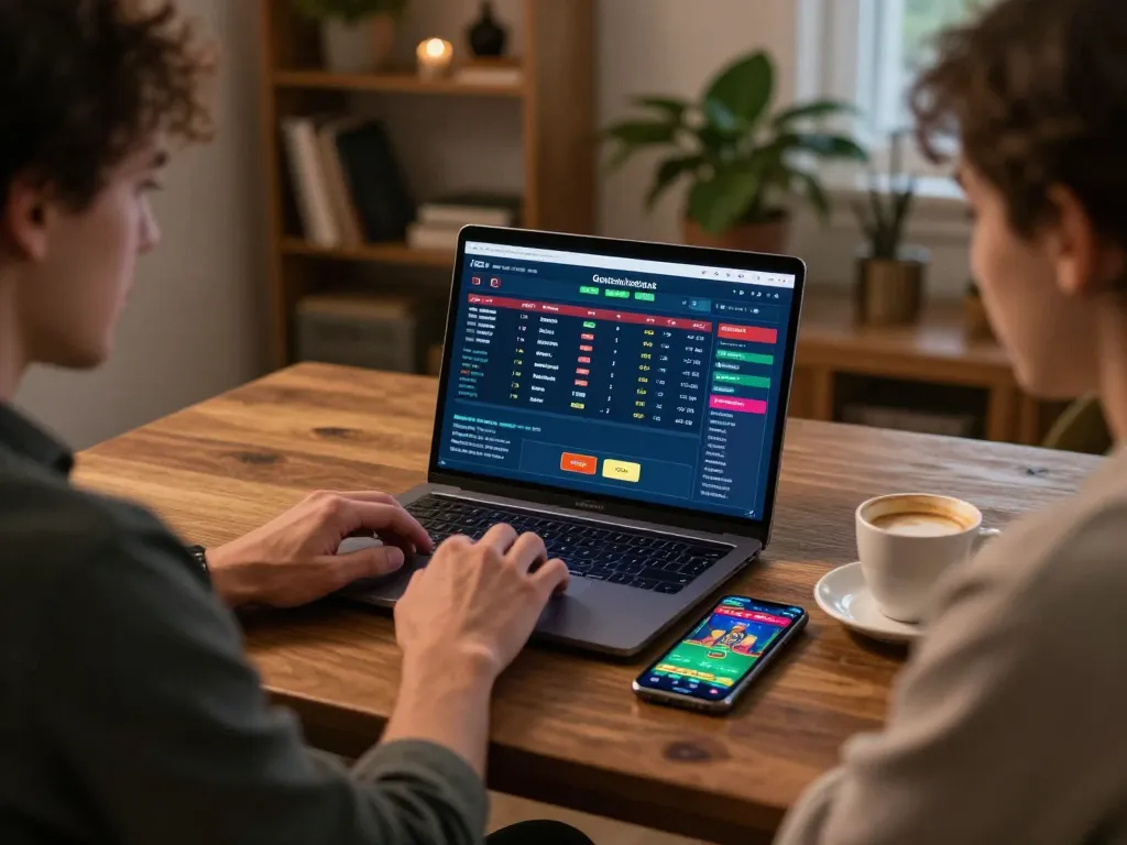 Player analyzing odds on 678vip sports betting platform while enjoying a cozy home environment