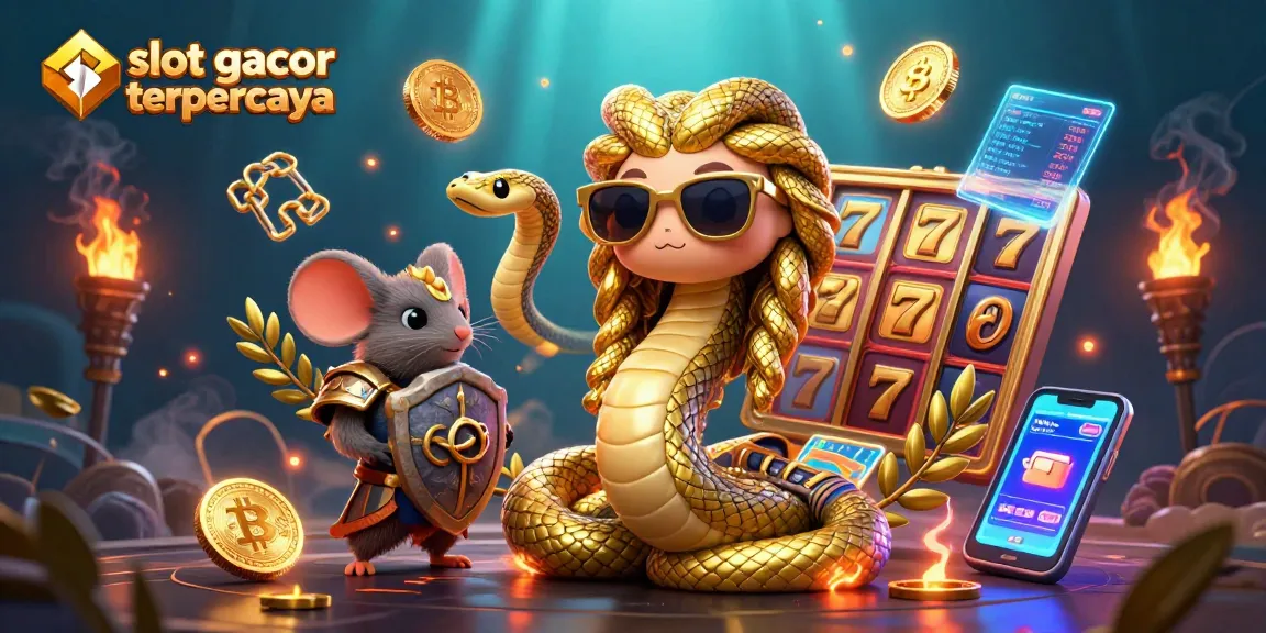 Experience the excitement of slot gacor terpercaya with a dynamic Medusa illustration surrounded by game elements.
