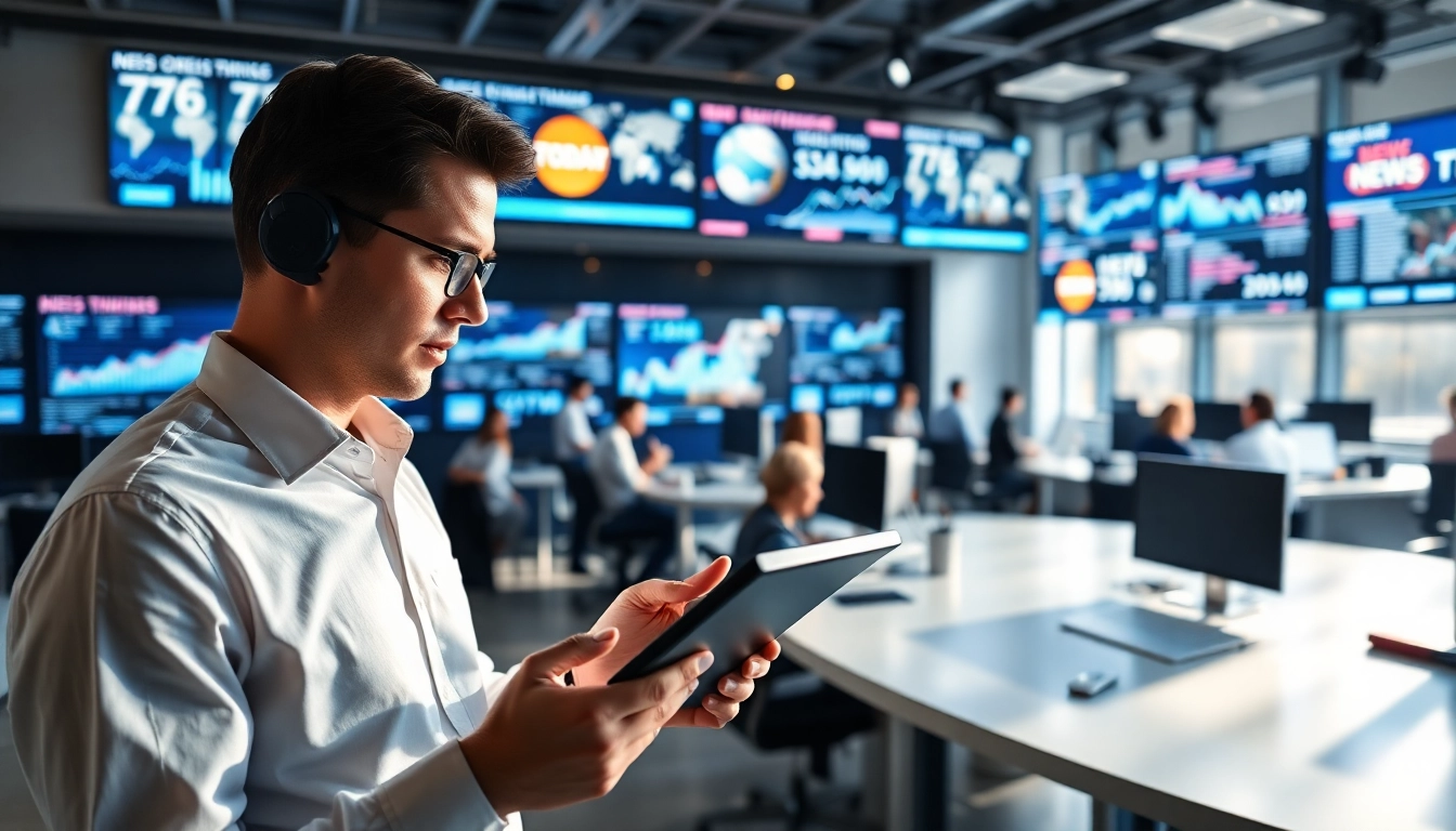 Journalist analyzing data for Usa Today in a modern newsroom environment.