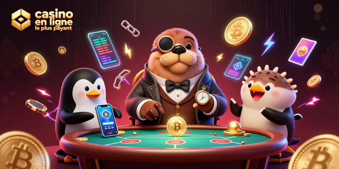 Action de jouer au poker avec le casino en ligne le plus payant, illustré par un morse et un pingouin.