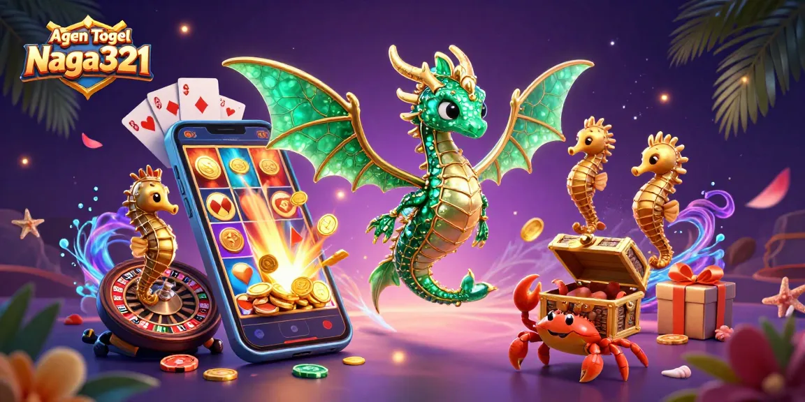 Agen Togel Naga321 showcases vibrant 3D visuals of a sea dragon, enhancing interactive lottery excitement.