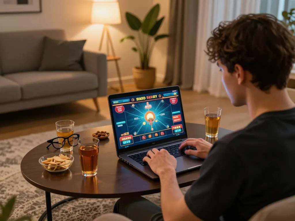 Enjoying an immersive gaming session with mig8 casino on a laptop in a cozy home setting