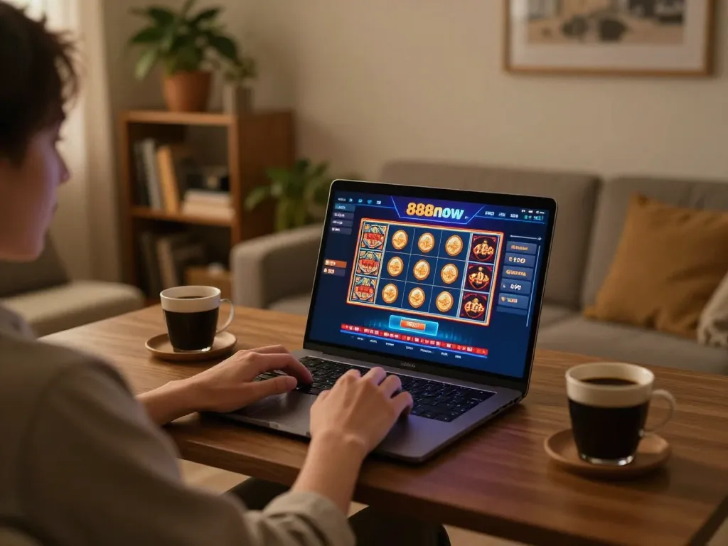 Player enjoying gameplay on 888now com with vibrant online casino graphics
